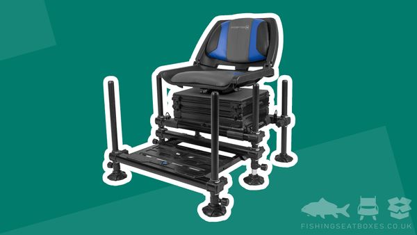 Photo of the Inception 360 Fishing Seat box from Preston Innovations model shown black and blue