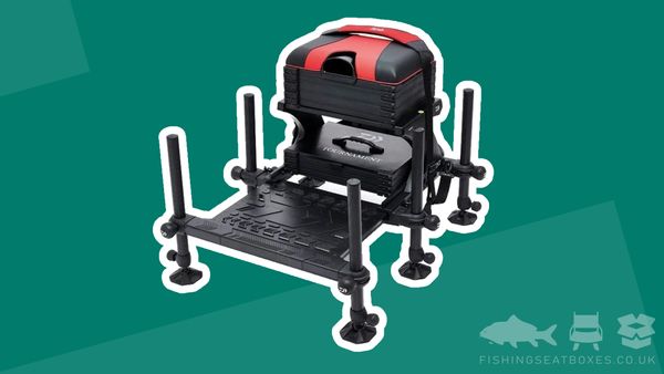 Header photo of the Red & Black Daiwa Tournament 800 fishing seat box with foot plate fully extended